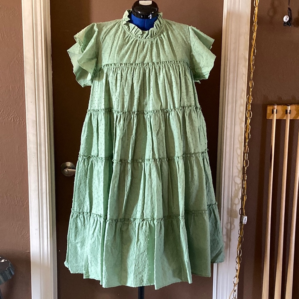 Sage tiered dress